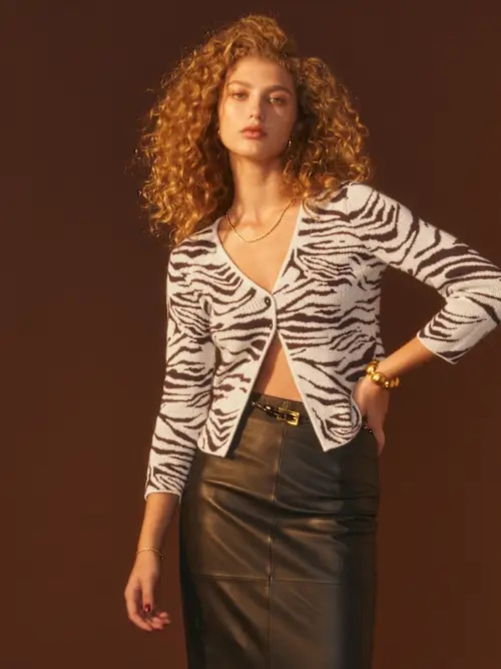Reformation Zebra-Print V-Neck Cardigan Sweater - White & Black